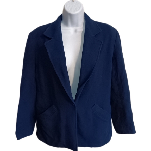 100% Wool Vintage Navy Blue Jacket, Single Button With Hip Pockets Women's 10 - Picture 1 of 8